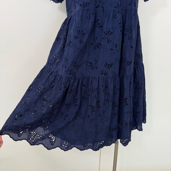 Kate Spade Butterfly Eyelet Tiered Dress Navy Blue L - Picture 5 of 12